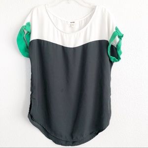 Meraki Color Block White, Gray & Green Top Small